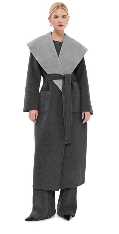 Simkhai Allura Reversible Belted Double-faced Wool Coat Charcoal Multi In Gray