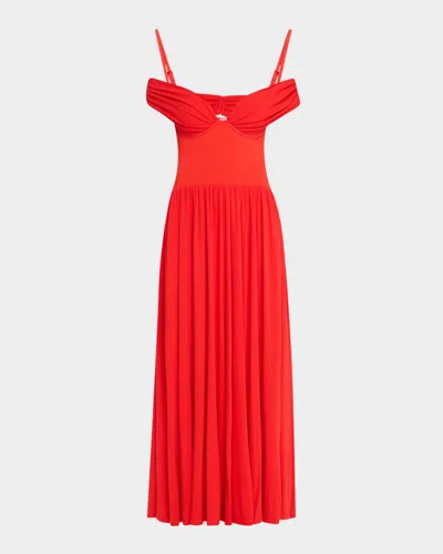 Simkhai Amarantha Cold-shoulder Jersey Maxi Dress In Fiery Red