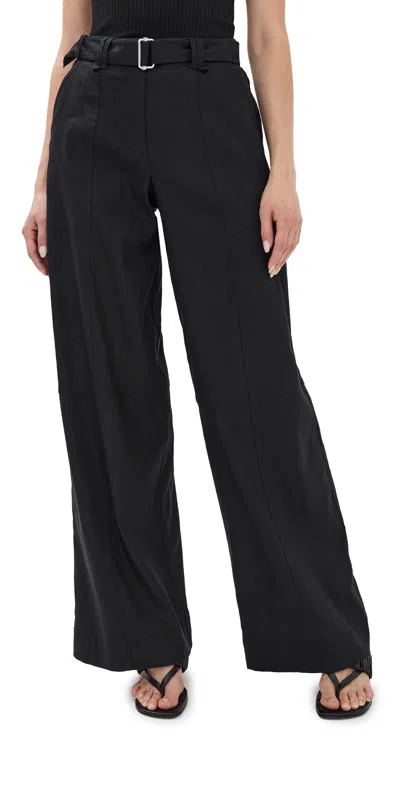 Simkhai Amaya Belted Linen-blend Wide-leg Pants In Black