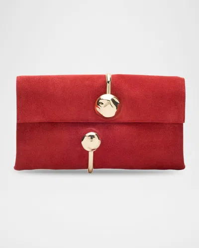 Simkhai Amaya Calfskin Suede Clutch Bag In Red