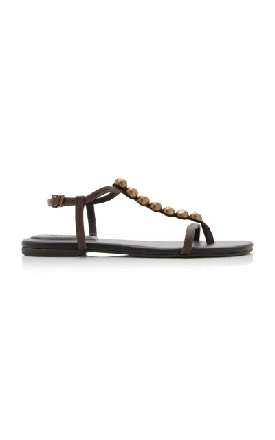 Simkhai Amaya Embellished Leather Thong Sandals In Brown