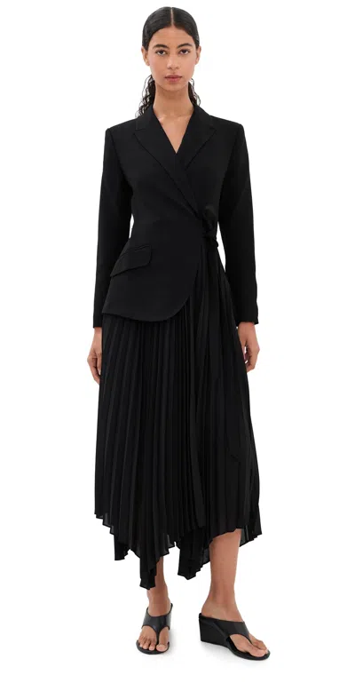 Simkhai Tailored Midi Dress With Asymmetrical Hem And Lace Closure In Black