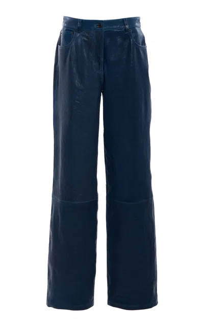 Simkhai Ambrose Leather High-waist Pants In Blue