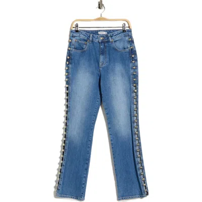 Simkhai Amelia Studded High Waist Straight Leg Jeans In Blue