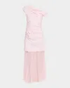 Simkhai Ammalie Asymmetric Combo One-shoulder Midi Dress In Pink
