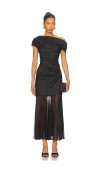 Simkhai Ammalie Draped Pleated-skirt Taffeta Dress In Black