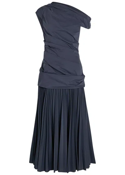 Simkhai Ammalie Gathered Cotton-blend Poplin Midi Dress In Blue