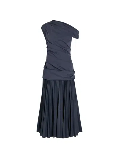 Simkhai Ammalie Gathered Cotton-blend Poplin Midi Dress In Blue