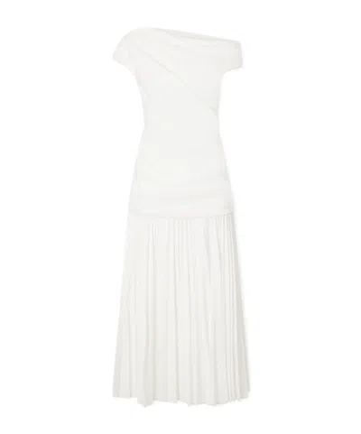 Simkhai Ammalie One-shoulder Draped Pleated Poplin Midi Dress In White