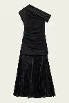 Simkhai Ammalie Draped Pleated-skirt Taffeta Dress In Black