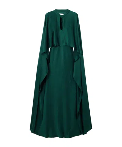 Simkhai Amory Cape-effect Draped Satin Gown In Green