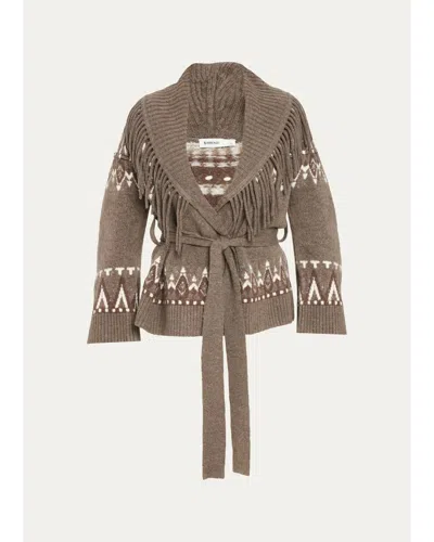 Simkhai Anaise Fair Isle Fringe-trim Cardigan In Birch Melange