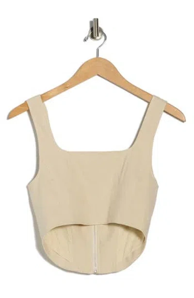 Simkhai Anderson Linen Blend Bustier Crop Top In Brown
