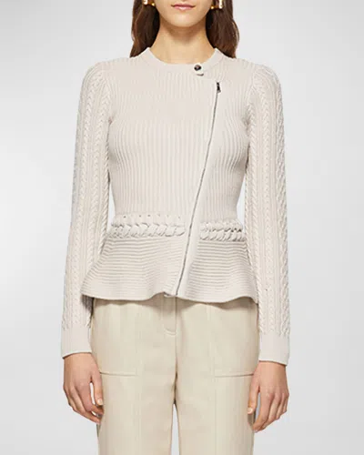 SIMKHAI ANDI MIXED-KNIT COTTON PEPLUM JACKET