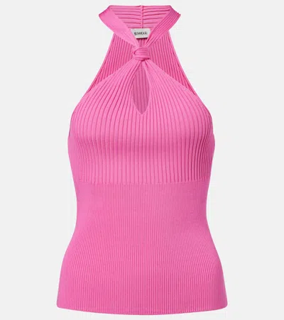 Simkhai Andrea Ribbed-knit Halterneck Top In Pink
