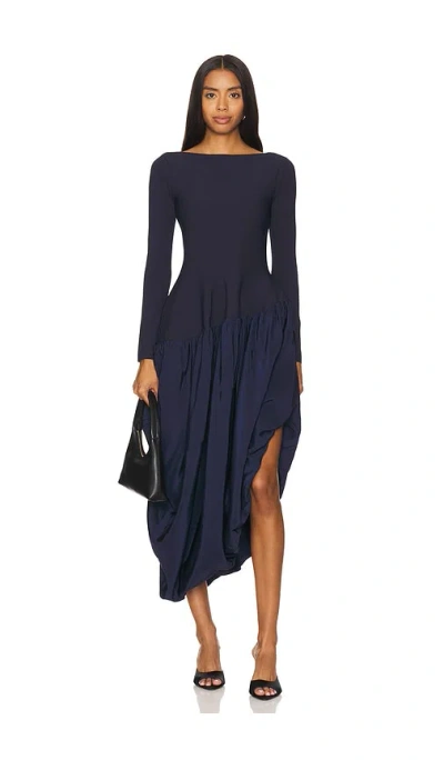 Simkhai Angela Longsleeve Combo Midi Dress In 漆黑