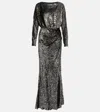 Simkhai Angelique Metallic Jacquard Column Gown In Black