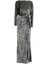 Simkhai Angelique Metallic Jacquard Column Gown In Black