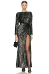 Simkhai Angelique Metallic Jacquard Column Gown In Black