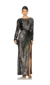 Simkhai Angelique Metallic Jacquard Column Gown In Black