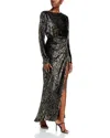 Simkhai Angelique Metallic Jacquard Column Gown In Black
