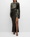 Simkhai Angelique Metallic Jacquard Column Gown In Black Metallic