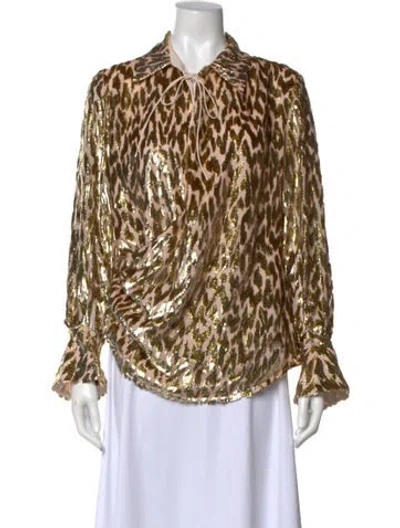 Pre-owned Simkhai Animal Print Long Sleeve Blouse