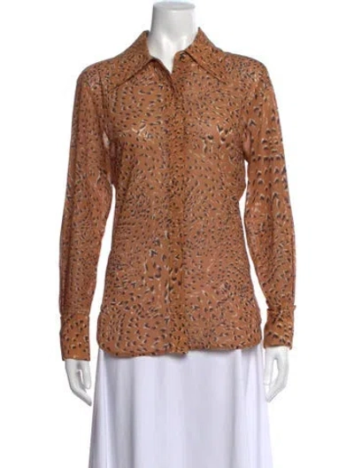 Pre-owned Simkhai Animal Print Long Sleeve Blouse In Brown
