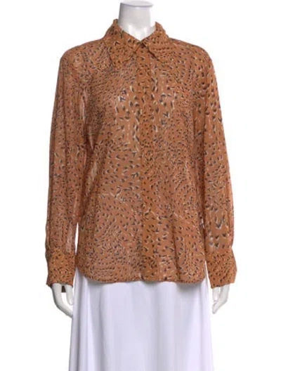 Pre-owned Simkhai Animal Print Long Sleeve Blouse In Multicolor