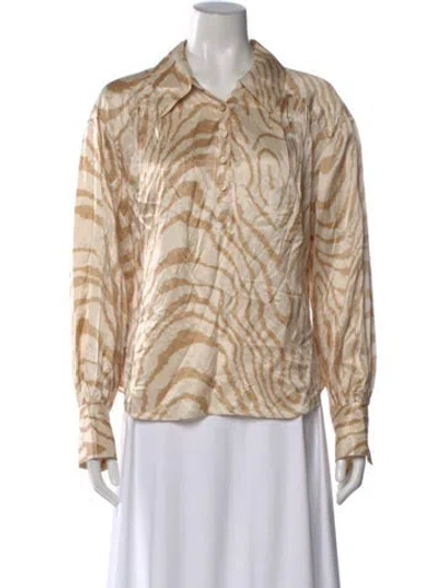 Pre-owned Simkhai Animal Print Long Sleeve Blouse In Neutral