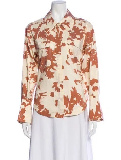 Pre-owned Simkhai Animal Print Long Sleeve Button-up Top W/ Tags In Neutral
