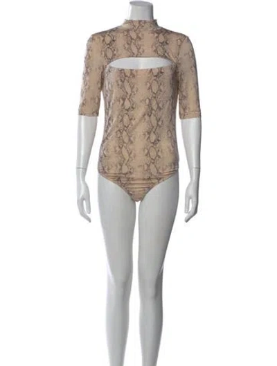 Pre-owned Simkhai Animal Print Mock Neck Bodysuit In Neutral