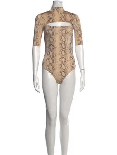 Pre-owned Simkhai Animal Print Mock Neck Bodysuit In Neutral