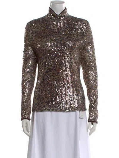 Pre-owned Simkhai Animal Print Mock Neck Top In Brown