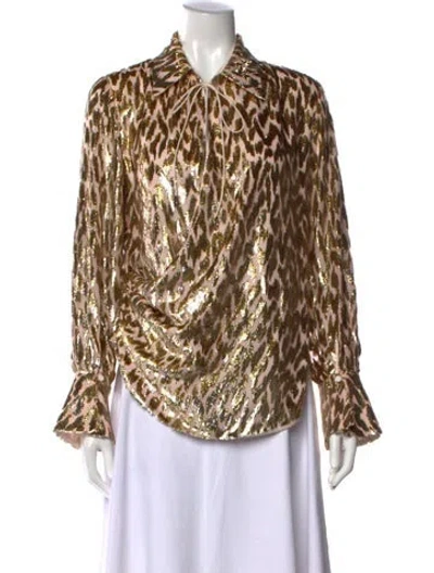 Pre-owned Simkhai Animal Print Tie Neck Blouse