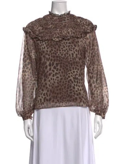 Pre-owned Simkhai Animal Print Turtleneck Blouse In Brown