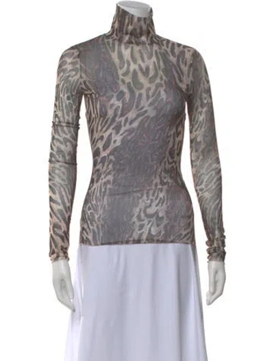 Pre-owned Simkhai Animal Print Turtleneck Top In Neutral