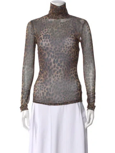 Pre-owned Simkhai Animal Print Turtleneck Top In Neutral