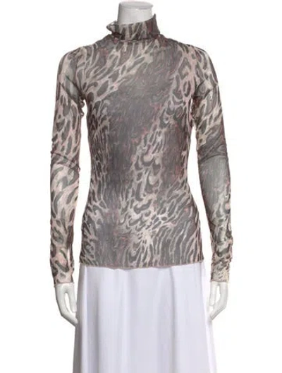Pre-owned Simkhai Animal Print Turtleneck Top In Neutral