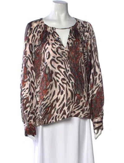 Pre-owned Simkhai Animal Print V-neck Blouse In Multicolor