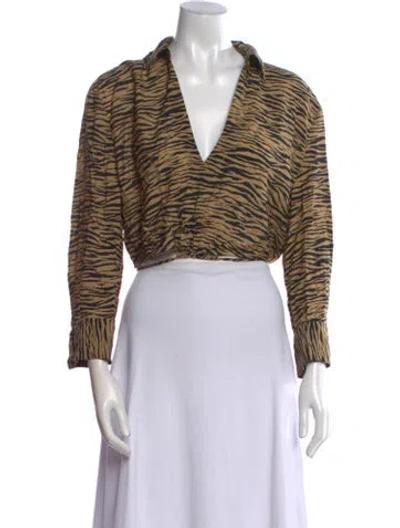 Pre-owned Simkhai Animal Print V-neck Crop Top W/ Tags In Brown