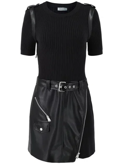 Simkhai Anisa Belted Knit Combo Mini Dress In Black