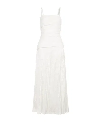Simkhai Annalise Pleated Lace And Cotton-poplin Midi Dress In White