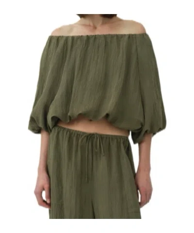 Simkhai Anni Puff Sleeve Cropped Top In Green