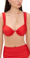 Simkhai Anniston Ruched Bikini Top In Fiery Red