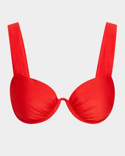 Simkhai Anniston Ruched Bikini Top In Fiery Red