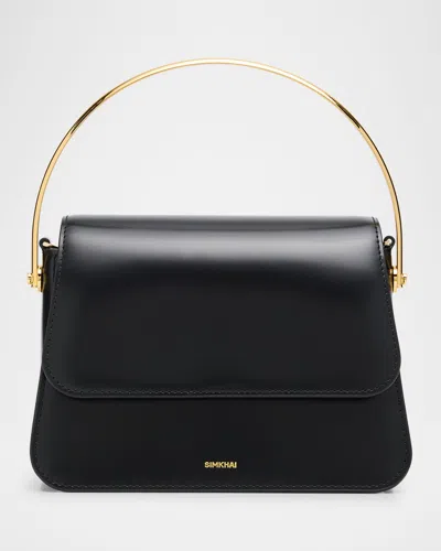 Simkhai Aria Mini Metal Leather Top-handle Bag In Black
