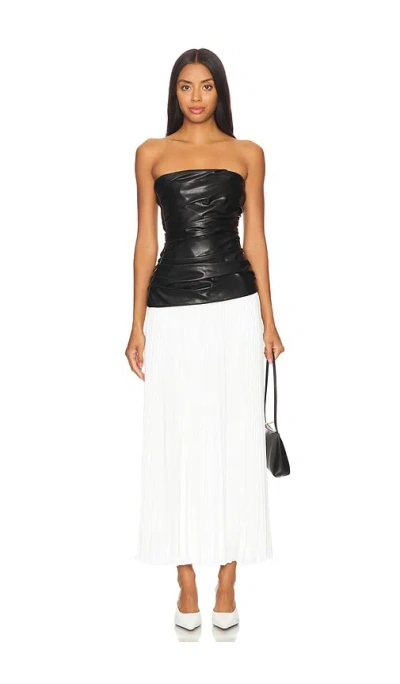 SIMKHAI ARIE FAUX LEATHER BUSTIER MIDI DRESS