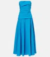 Simkhai Arie Strapless Gathered Pleated Cotton-blend Poplin Midi Dress In Blue