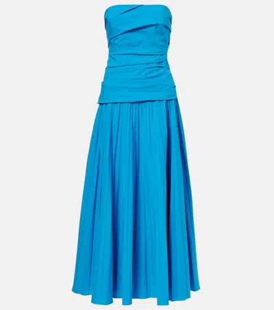 Simkhai Arie Strapless Cotton-blend Midi Dress In Blue